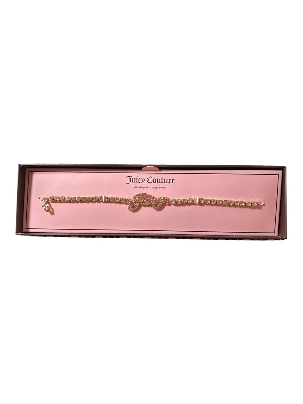 Juicy Couture Juicy Script Crystal Tennis Bracelet Gold Tone New in Gift Box - Picture 4 of 4